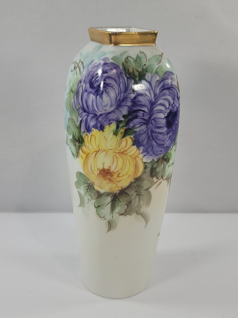 Antique Austria Floral Chrysanthemum Gold Rim Austria Vase Marked 1873 To 1918